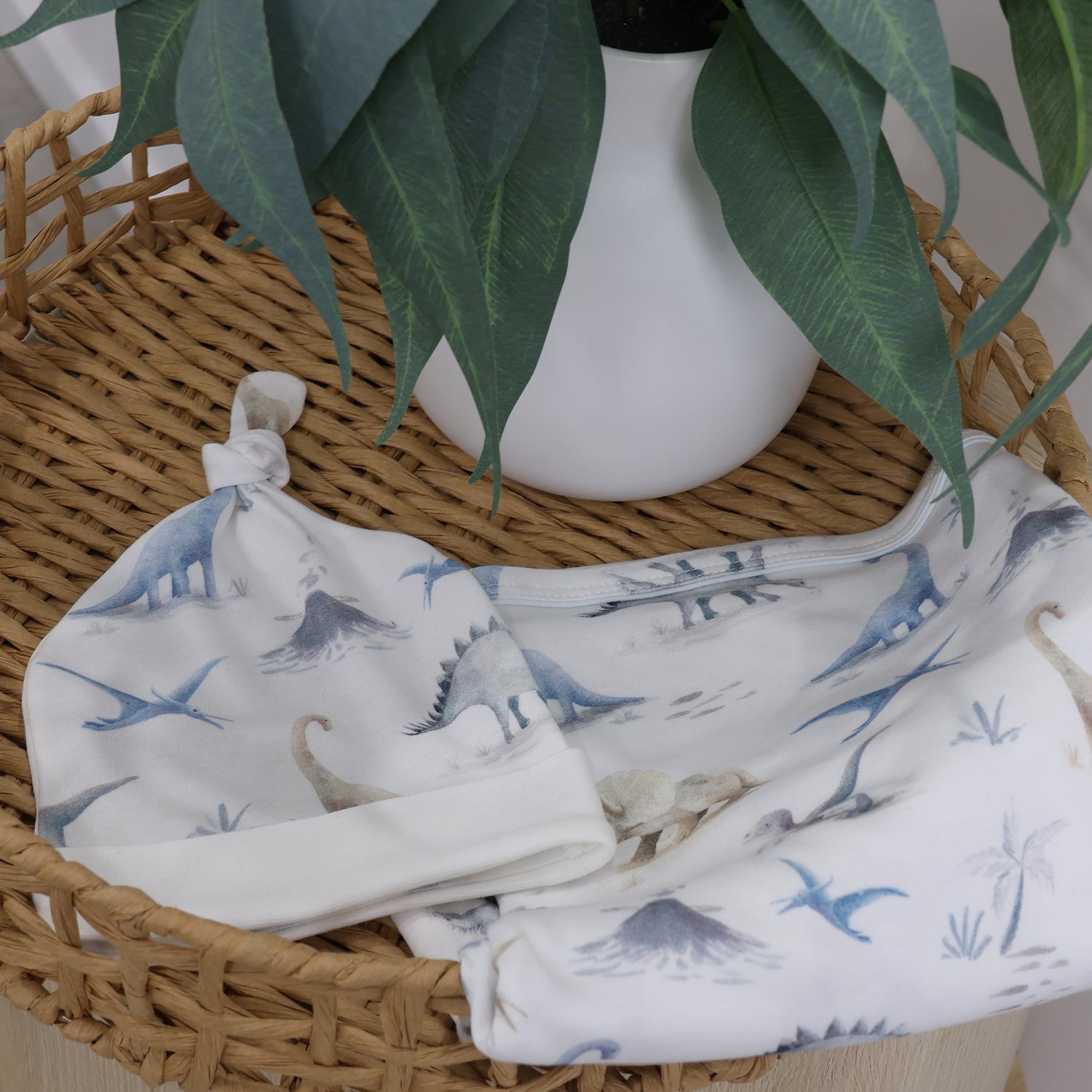 Jurassic Bamboo 2PCS Jersey Swaddle & Beanie Set