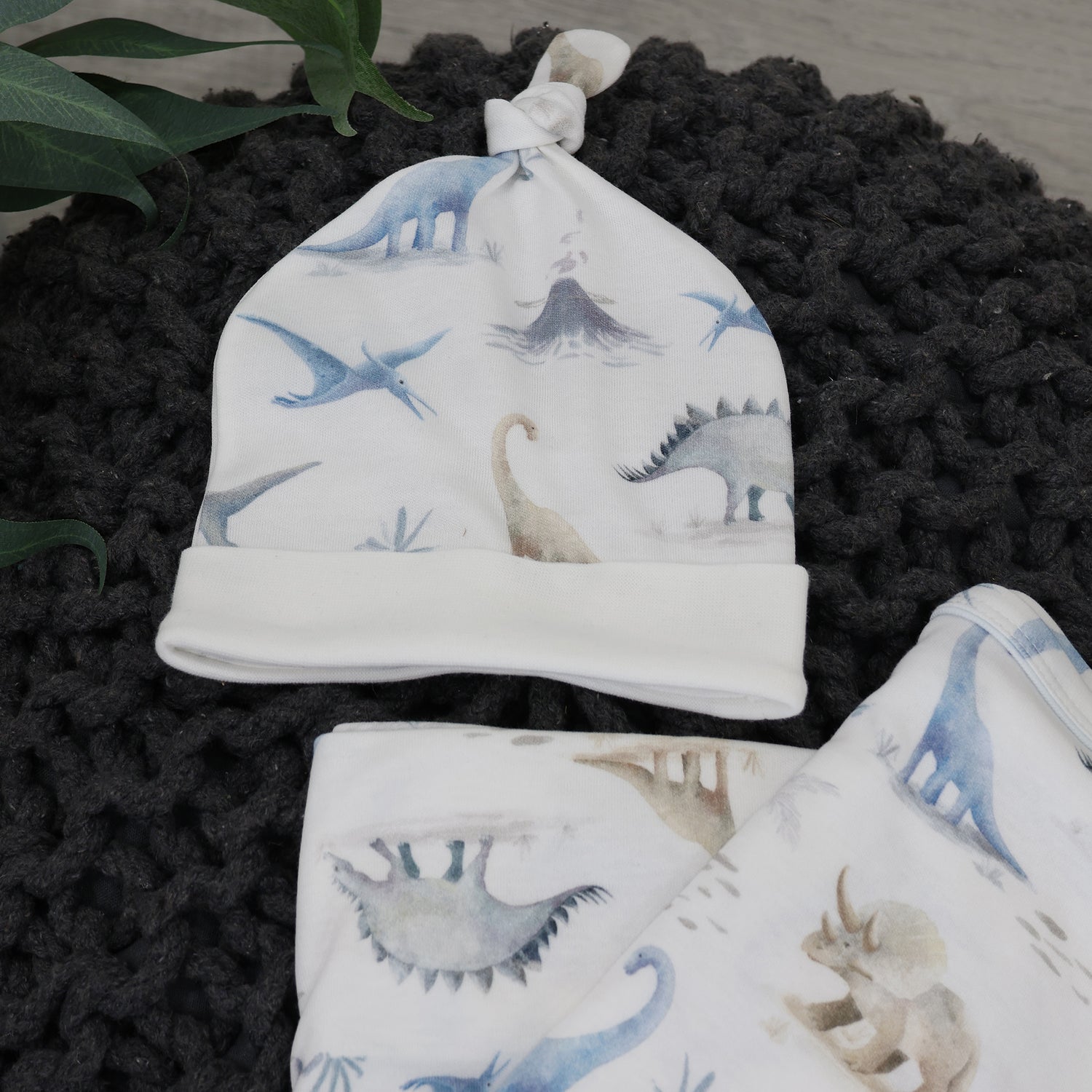 Jurassic Bamboo 2PCS Jersey Swaddle & Beanie Set