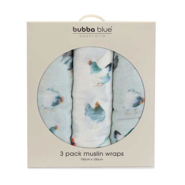 Little Rooster 3pk Muslin Wraps