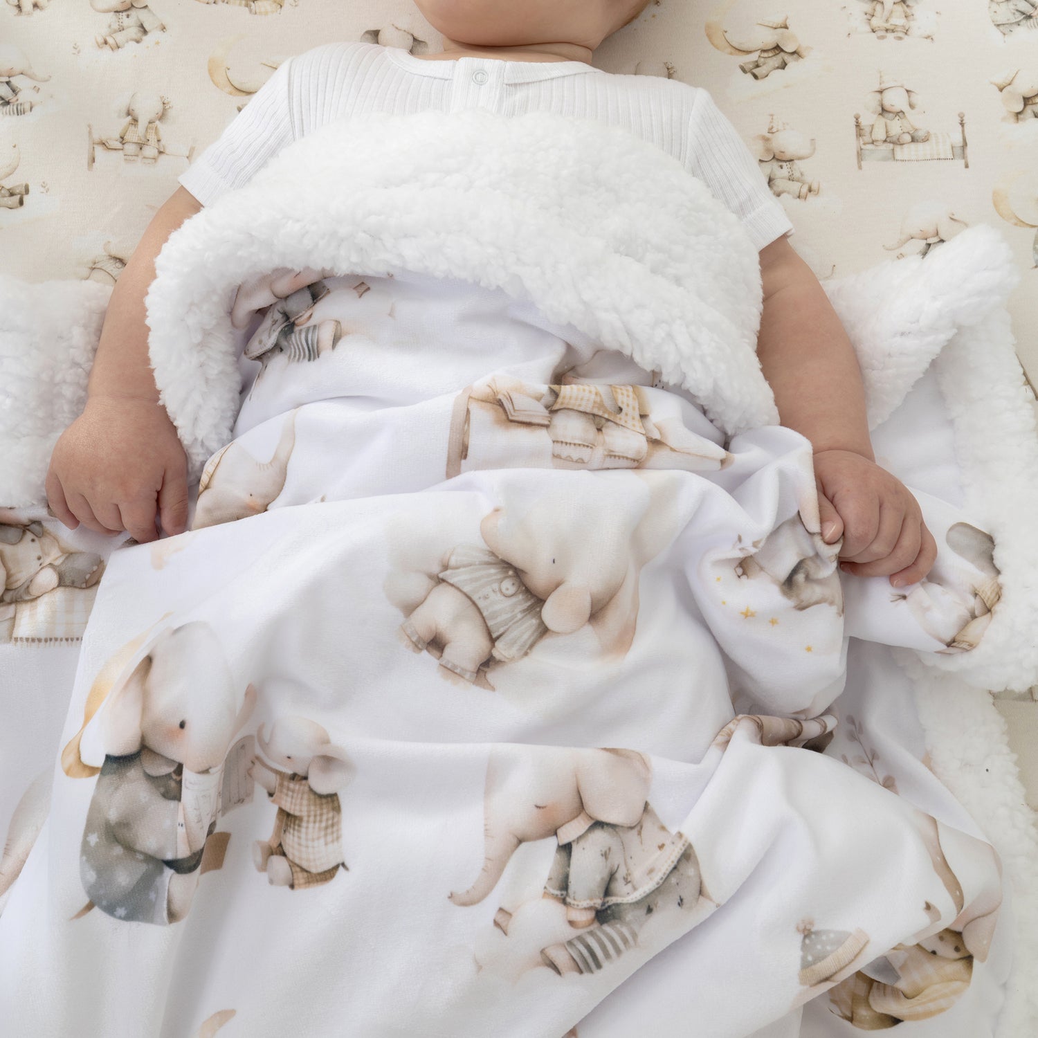 Elephant Bedtime Reversible Fleece Cuddle Blanket