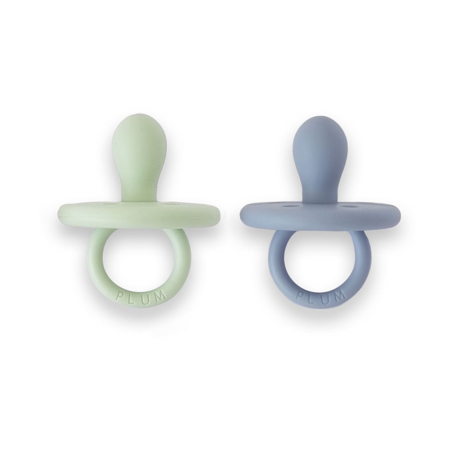 PLUM 2pk Silicone Soothers - Olive & Steel Blue (0-6M)