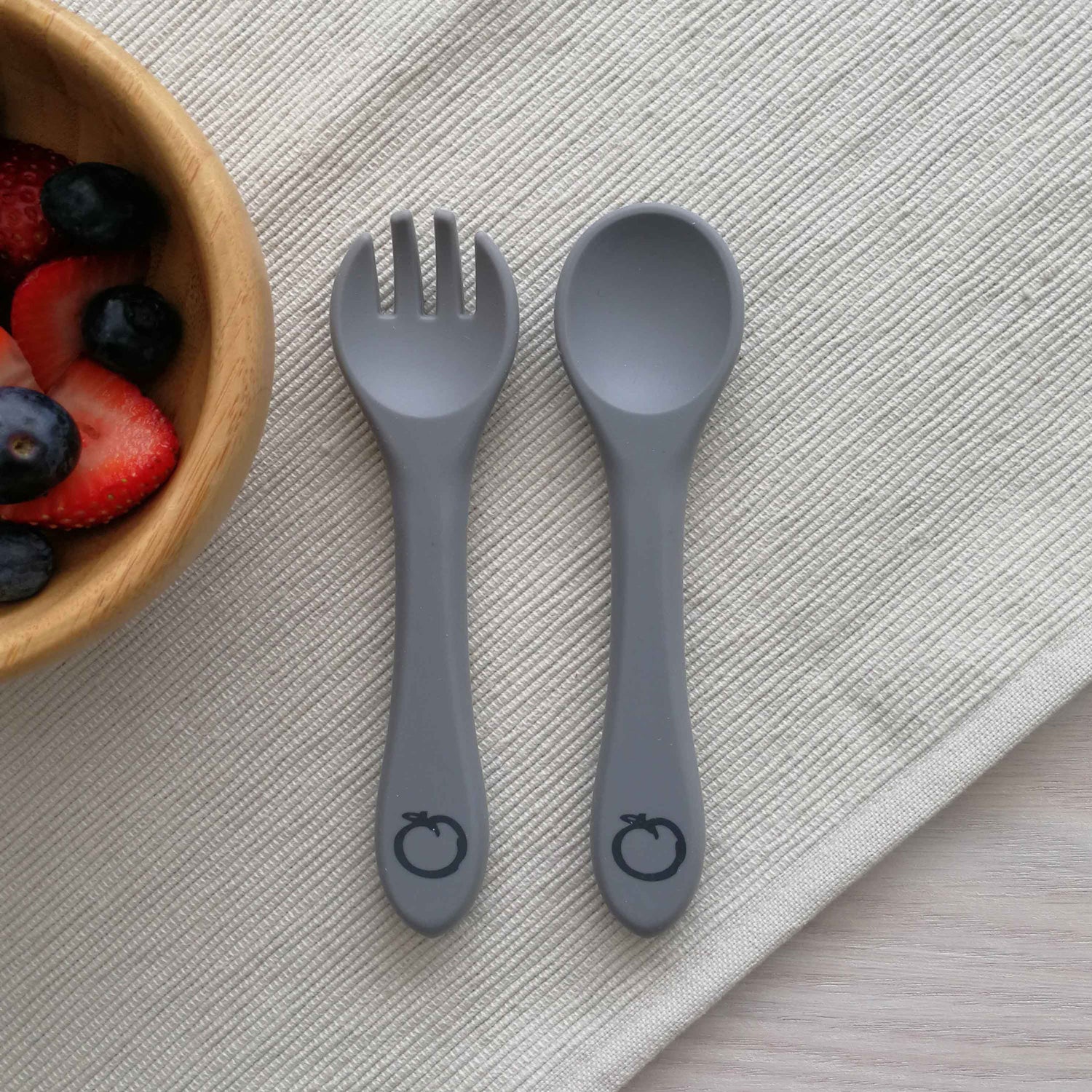 Plum Silicone 2pk Fork & Spoon Set - Grey
