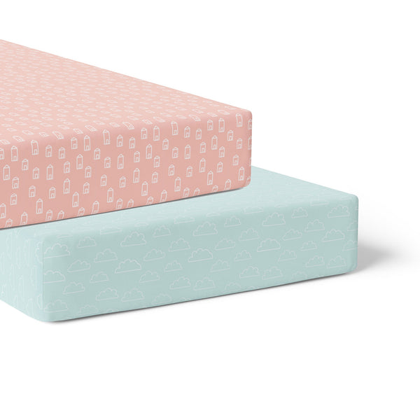 Nordic 2pk Jersey Cot Fitted Sheets Coral/Tiffany