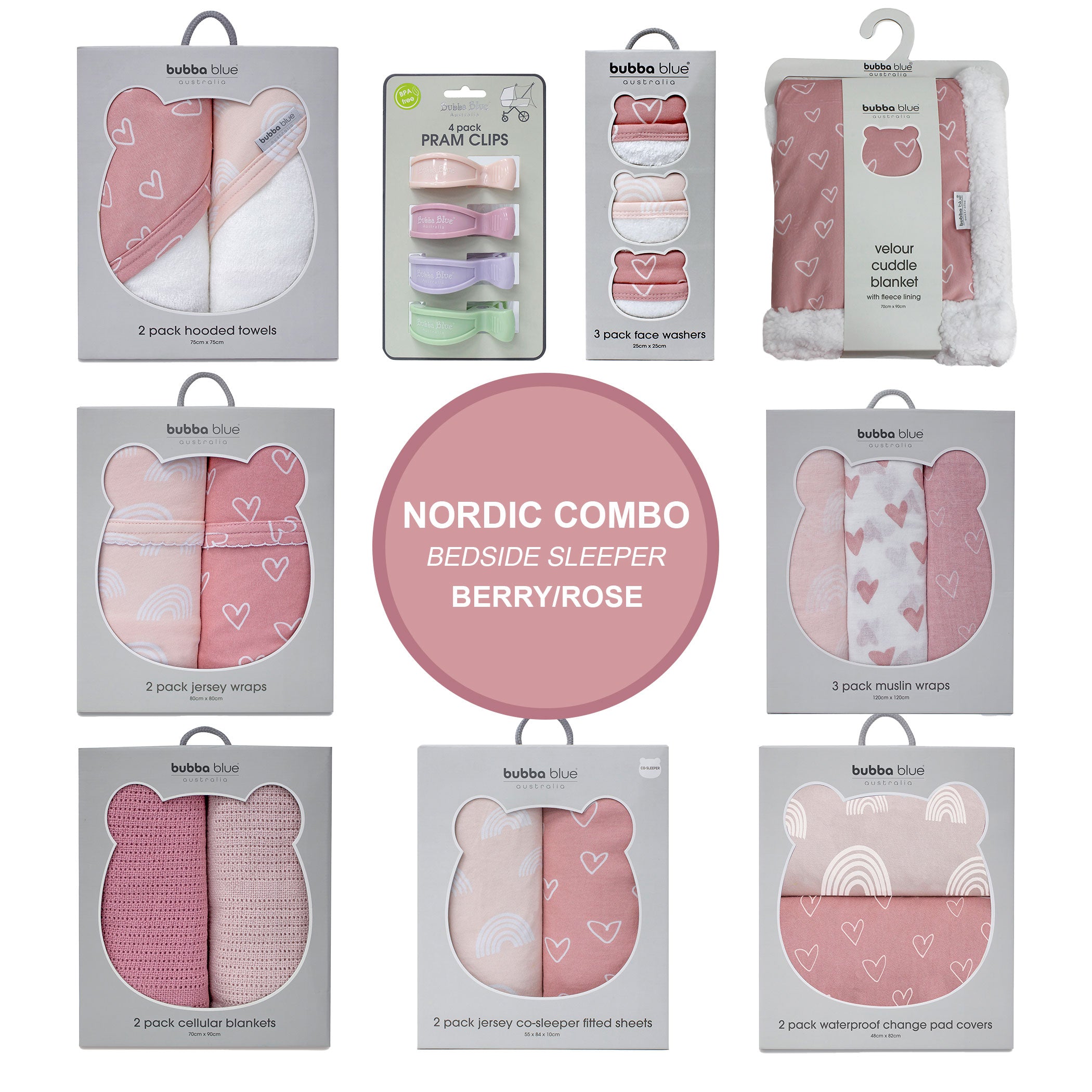 Nordic Co Sleeper/Bedside Sleeper Combo - Berry/Rose