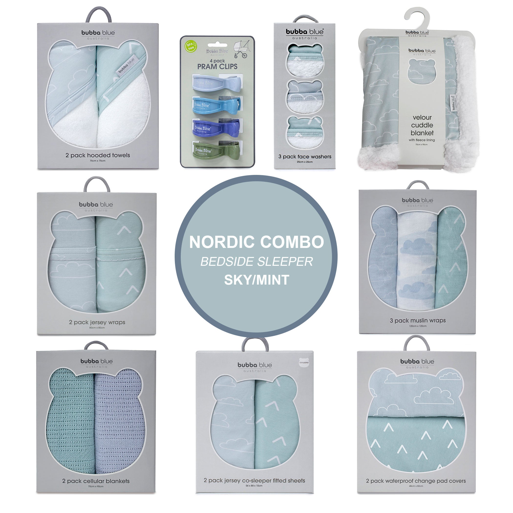 Nordic Co Sleeper/Bedside Sleeper Combo - Sky/Mint