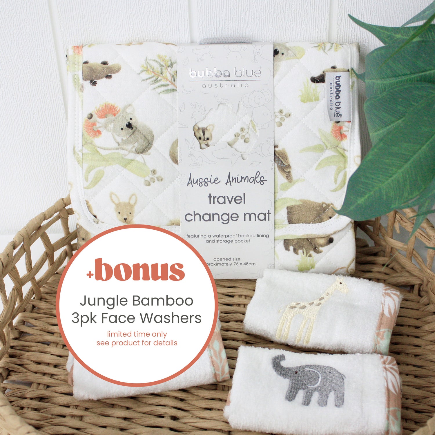 Aussie Animals Travel Change Mat Plus FREE Jungle Face Washers