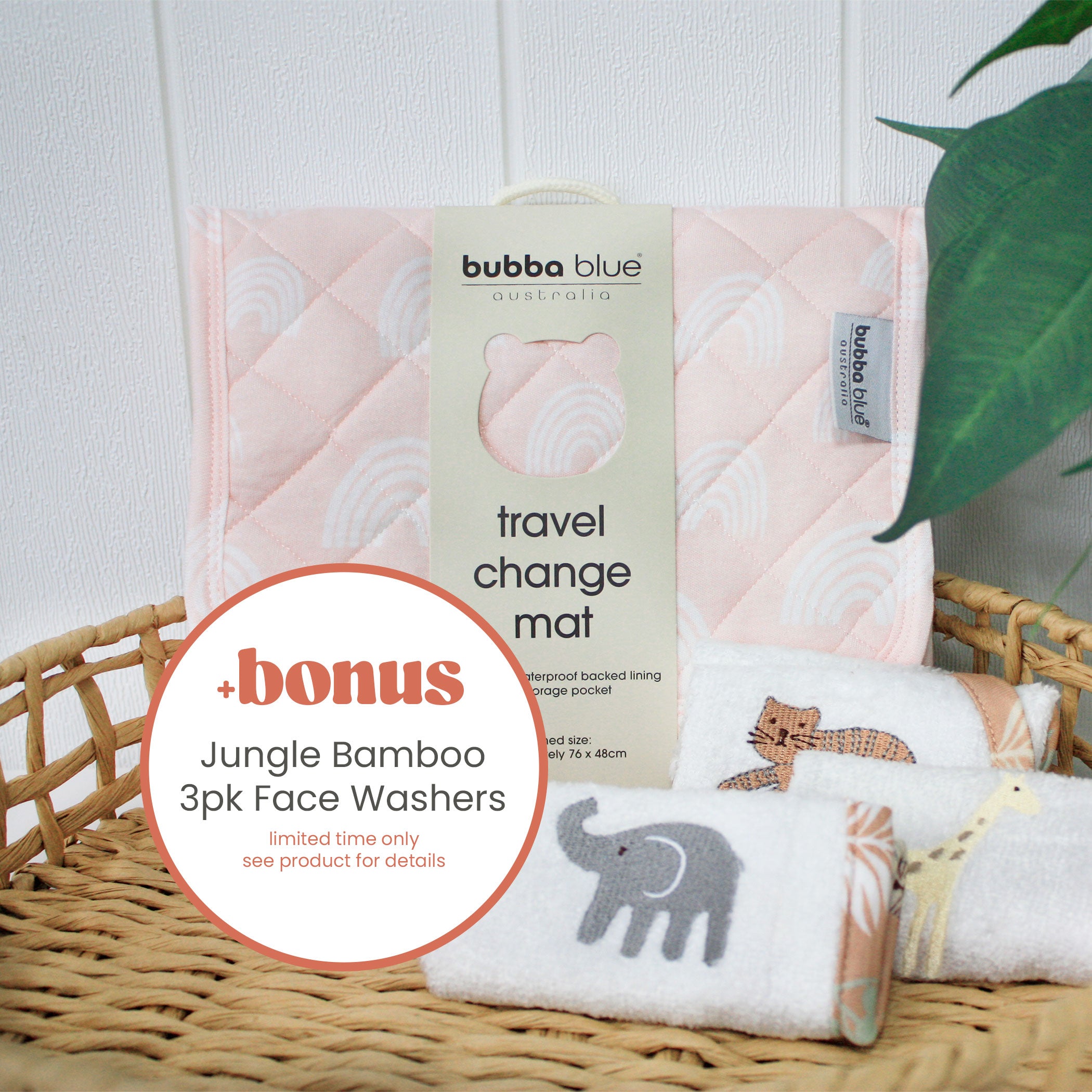 Nordic Travel Change Mat - Rose Plus FREE Jungle Face Washers