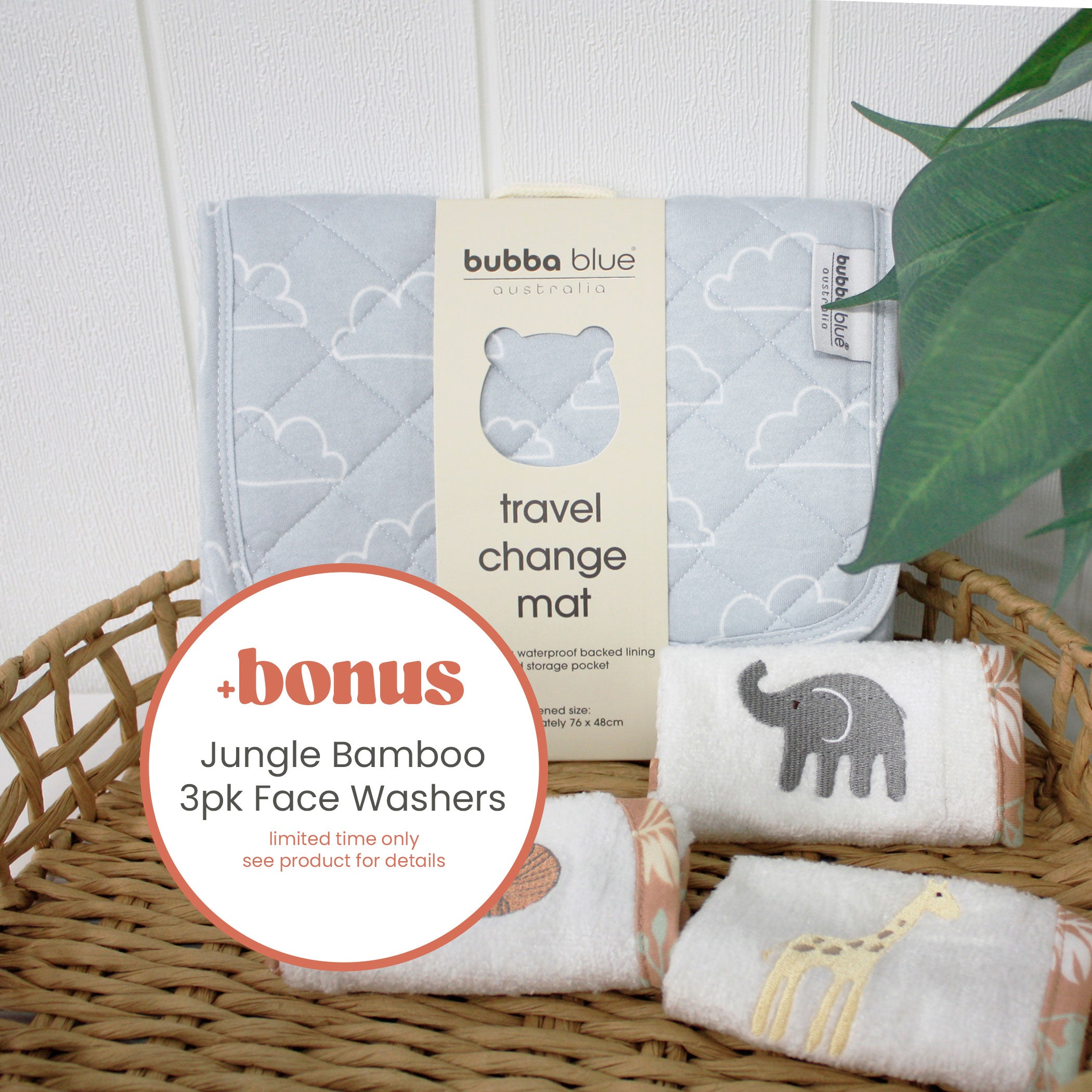 Nordic Travel Change Mat - Sky Plus FREE Jungle Face Washers