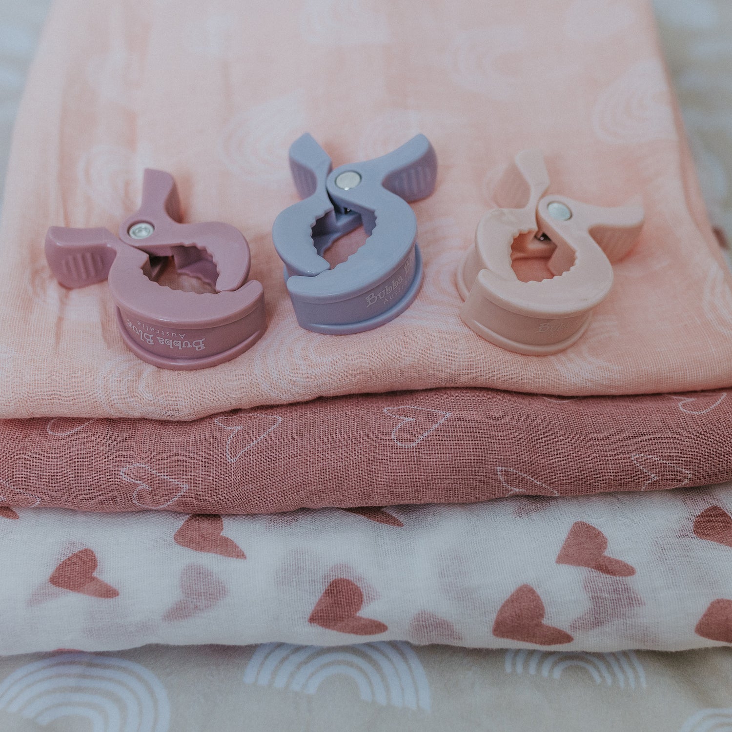 4pk Pram Clips Girl Pack - Dusty Berry/Salmon/Lilac/Olive