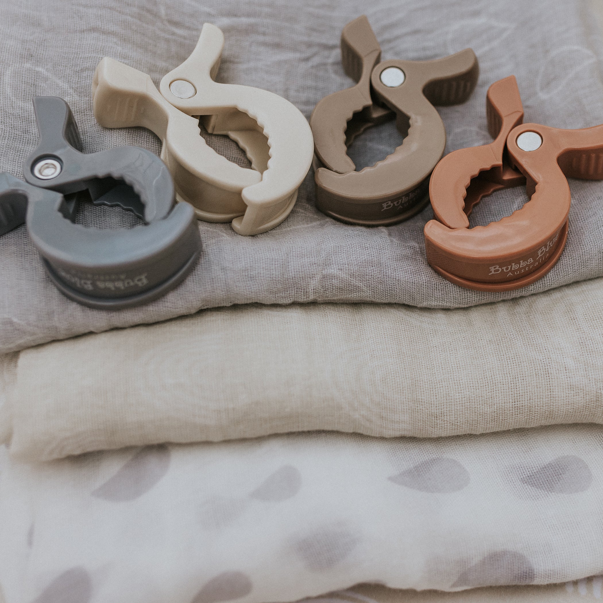 4pk Pram Clips Unisex Pack - Grey/Sand/Nutmeg/Terracotta