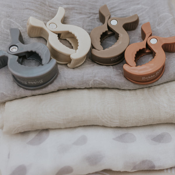 4pk Pram Clips Unisex Pack - Grey/Sand/Nutmeg/Terracotta