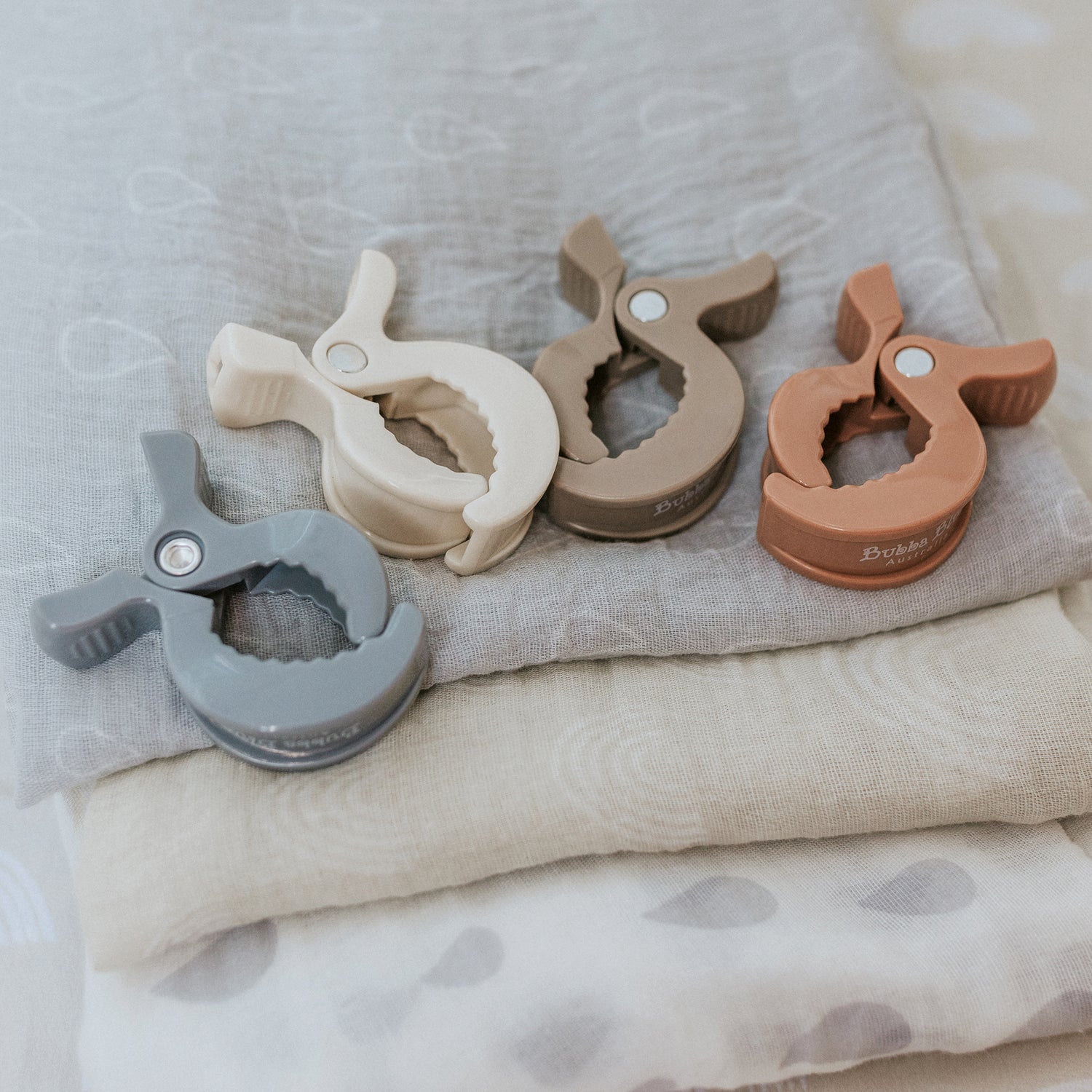 4pk Pram Clips Unisex Pack - Grey/Sand/Nutmeg/Terracotta
