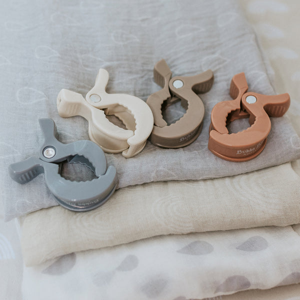 4pk Pram Clips Unisex Pack - Grey/Sand/Nutmeg/Terracotta