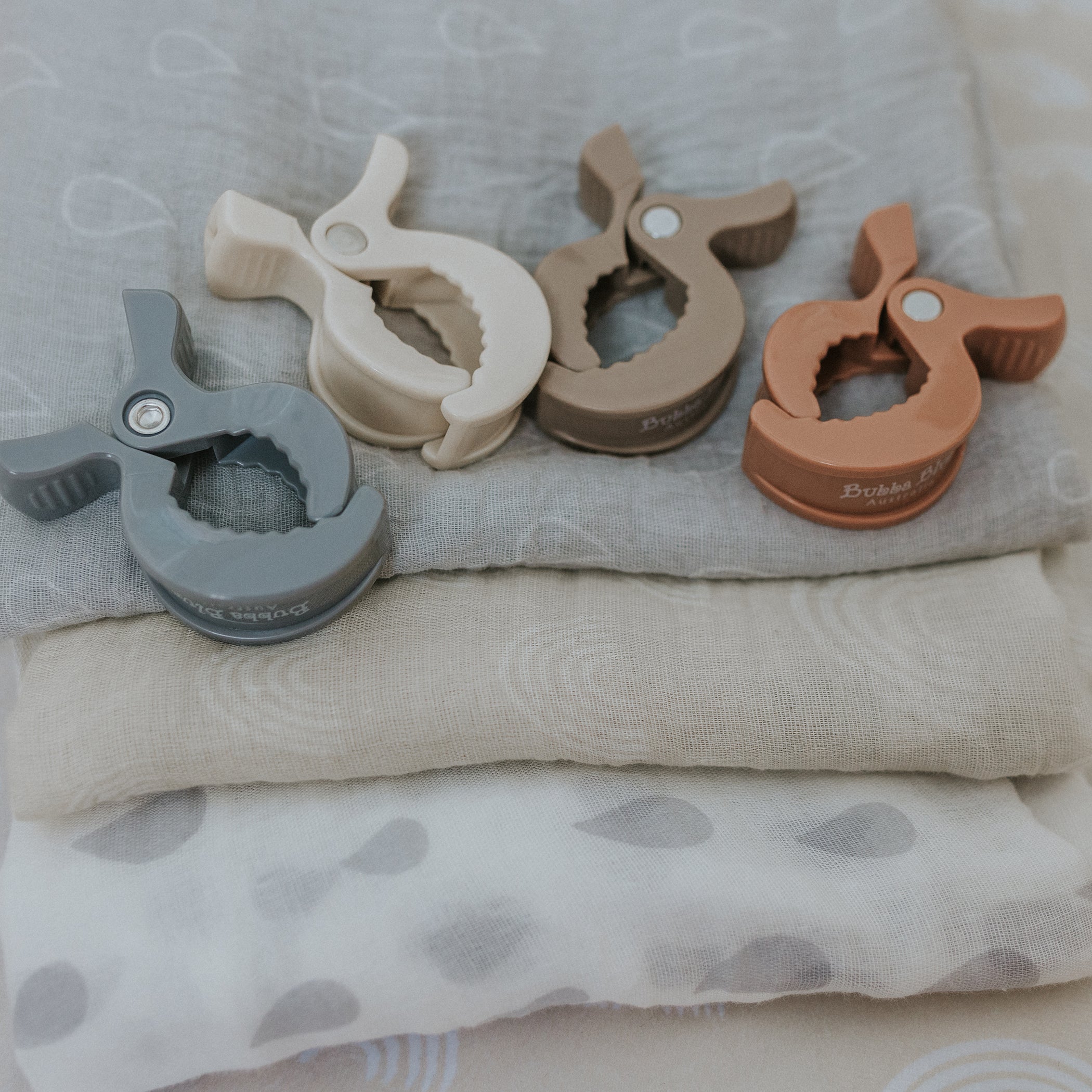 4pk Pram Clips Unisex Pack - Grey/Sand/Nutmeg/Terracotta