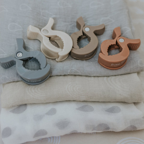 4pk Pram Clips Unisex Pack - Grey/Sand/Nutmeg/Terracotta