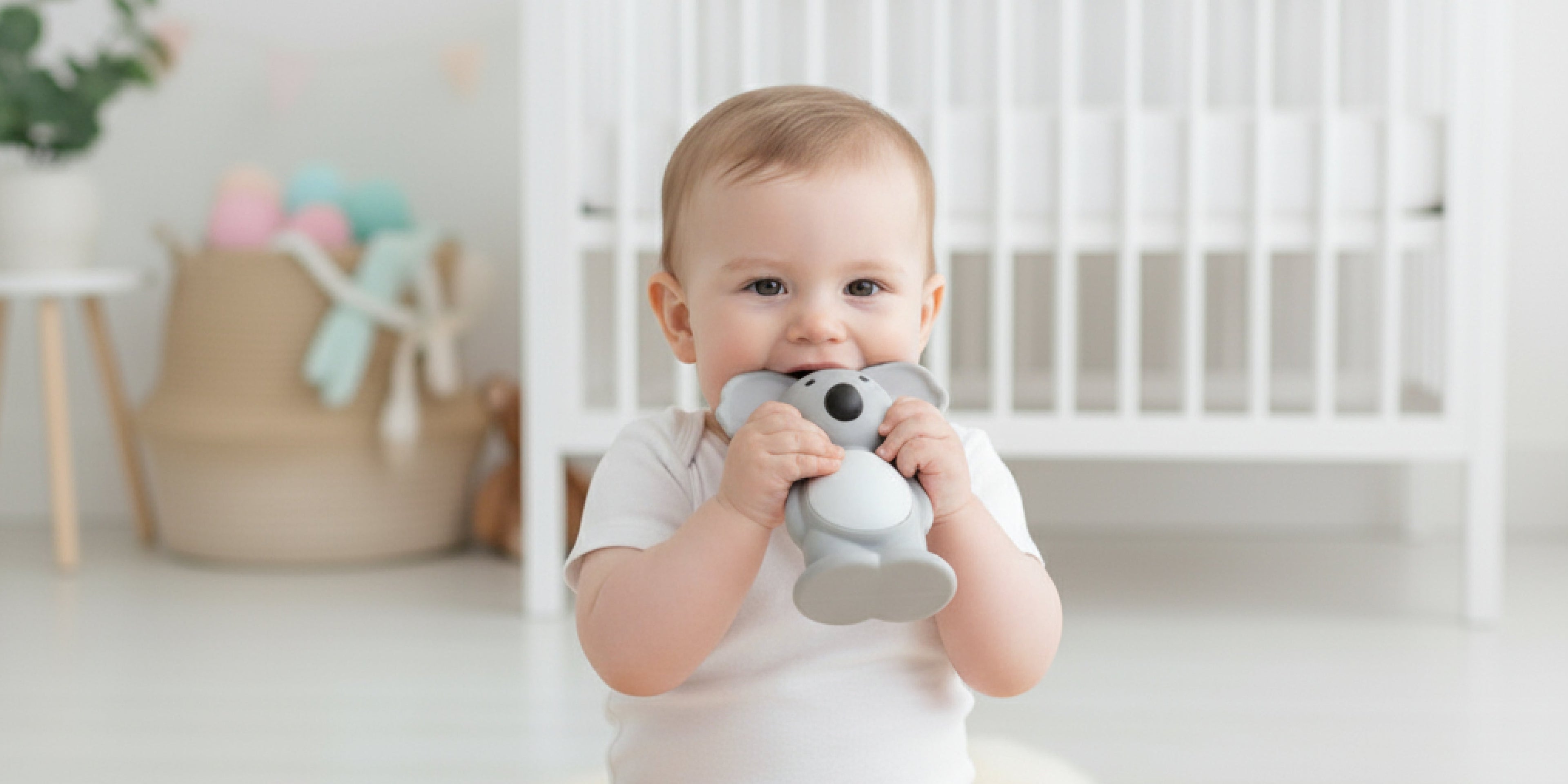 baby with bunny silicone teething toy