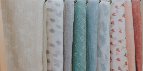 muslin baby swaddles in nordic colours and prints