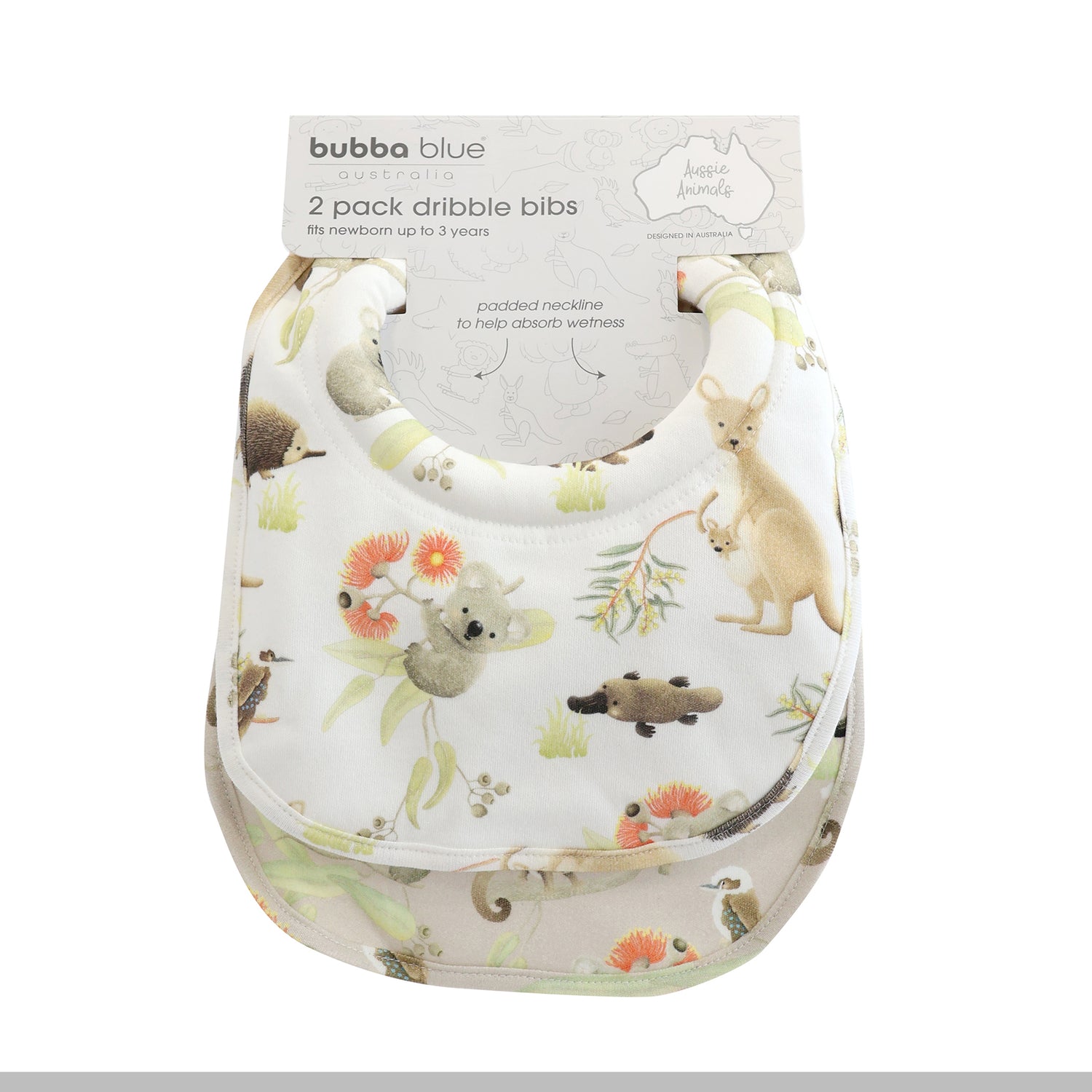 Aussie Animals 2pk Dribble Bibs