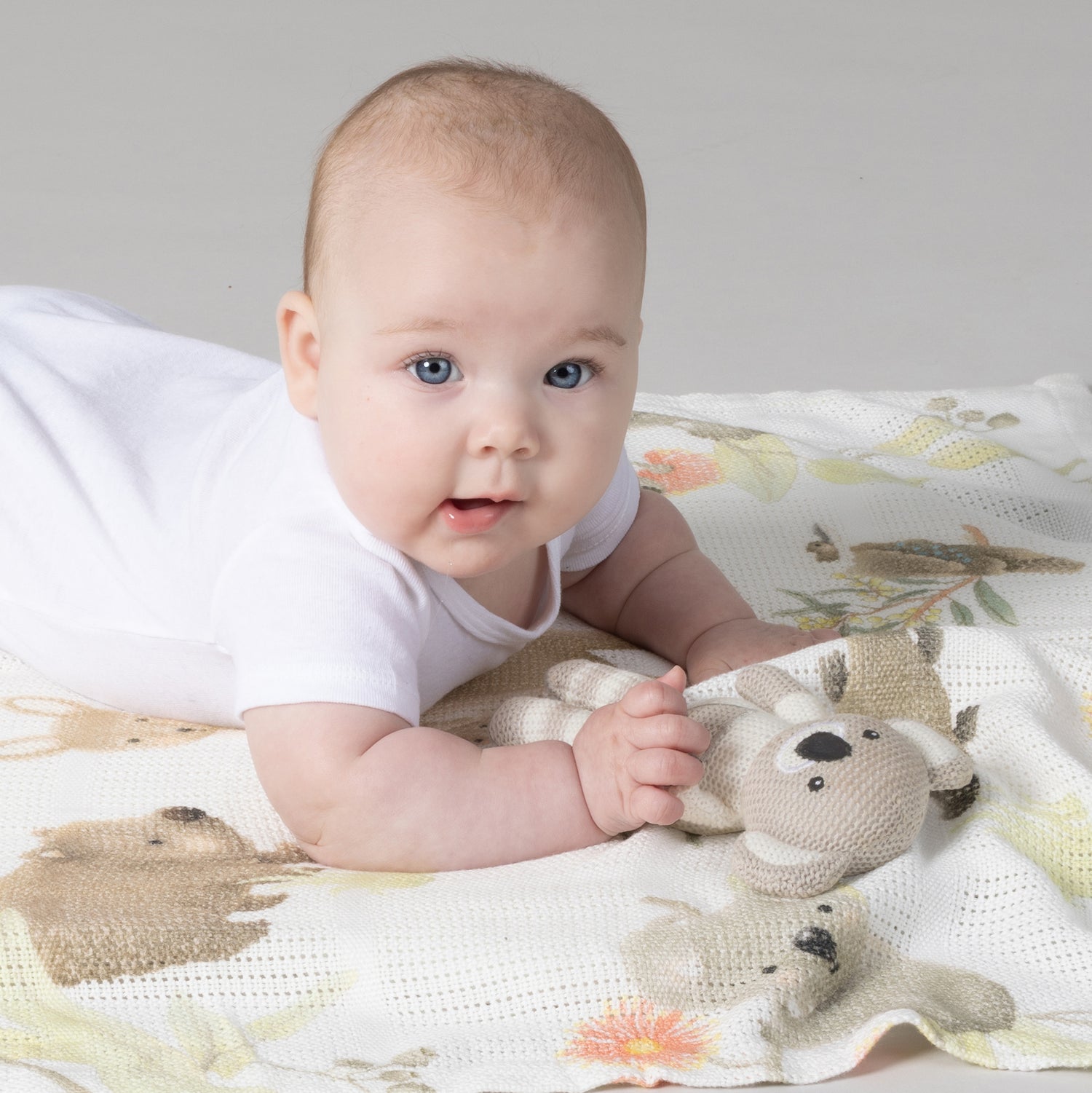 Aussie Animals Koala Knit Rattle & Cellular Blanket Set