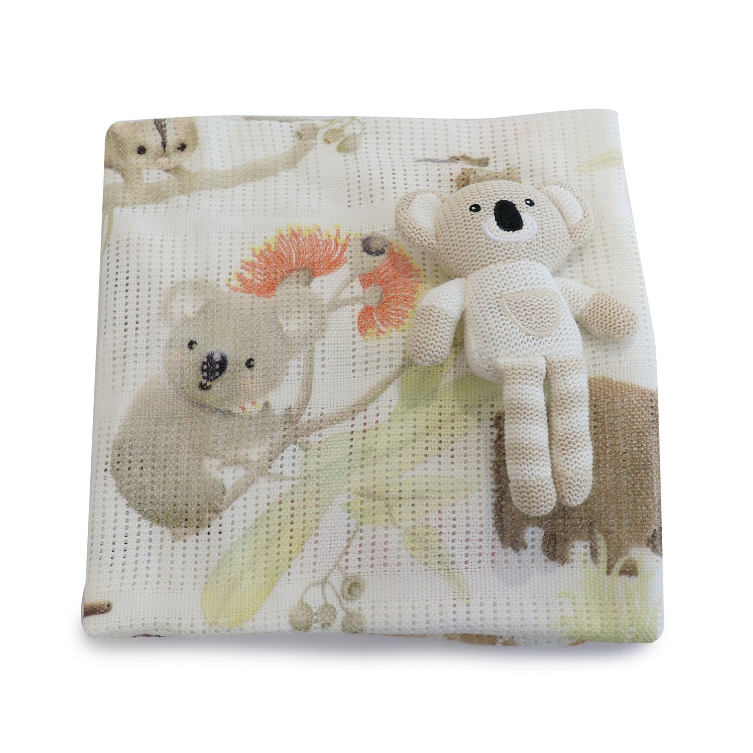 Aussie Animals Koala Knit Rattle & Cellular Blanket Set