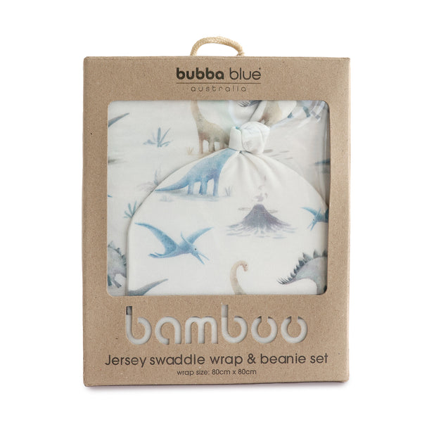 Jurassic Bamboo 2PCS Jersey Swaddle & Beanie Set