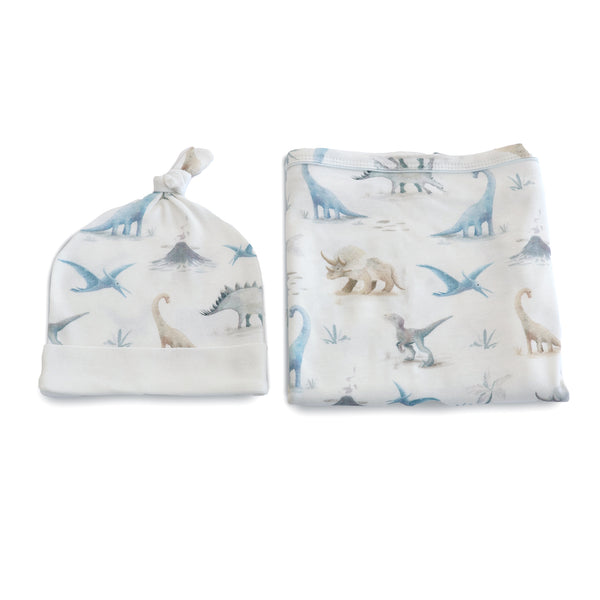 Jurassic Bamboo 2PCS Jersey Swaddle & Beanie Set
