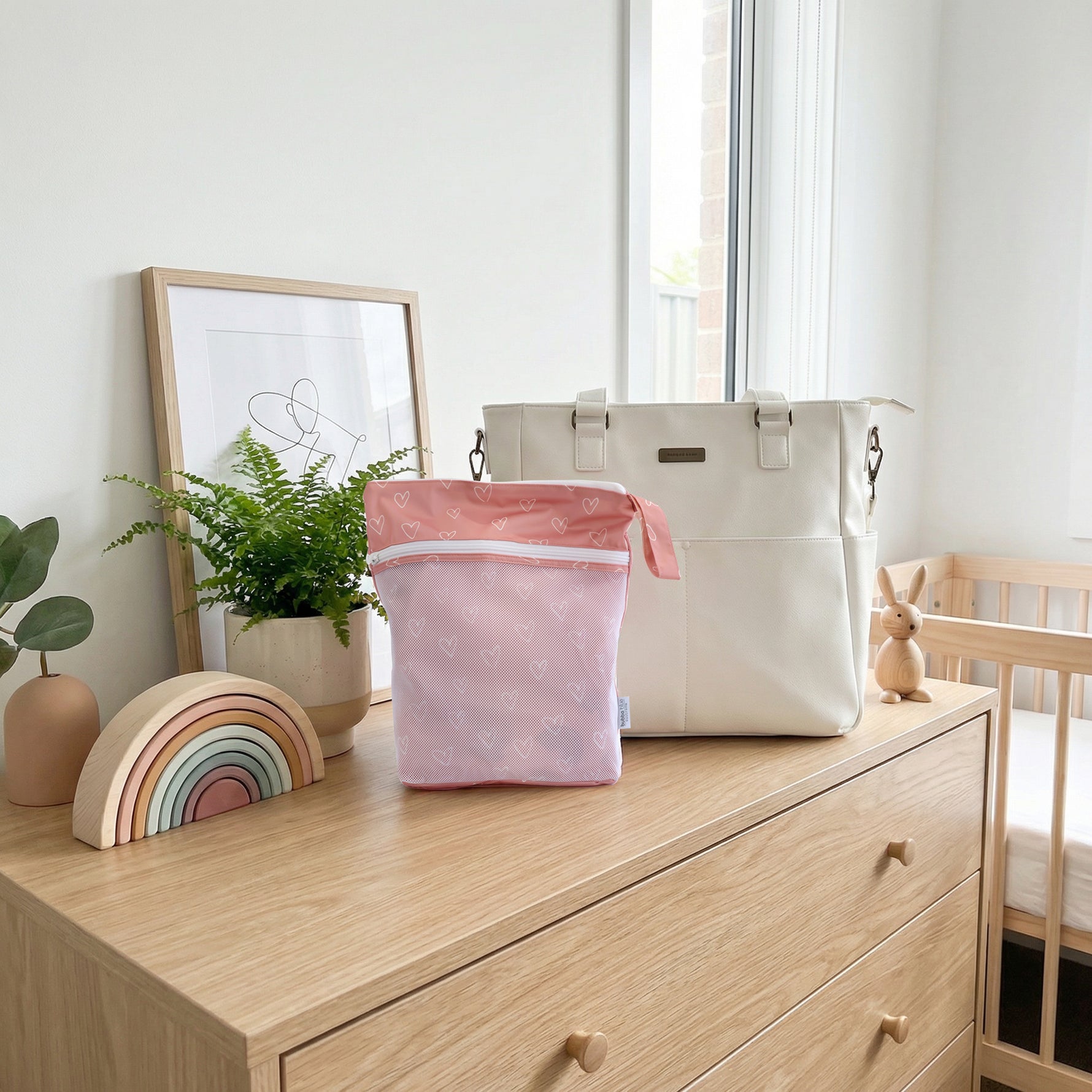 Nordic Wet/Dry Bag Berry Hearts 30x35CM - Bubba Blue Australia