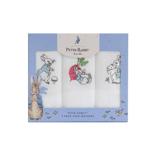 Peter Rabbit 'New Adventure' 3 Pack Face Washers - Blue