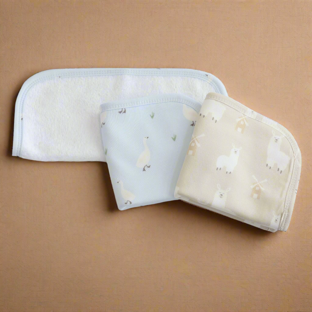 Provincial 3pk Wash Cloth - Sky/Almond
