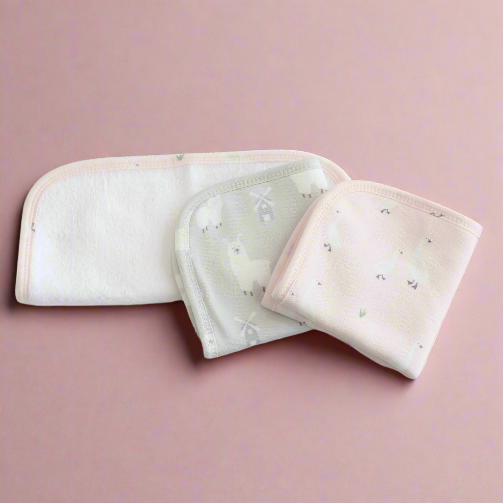 Provincial 3pk Wash Cloth - Blush/Grey