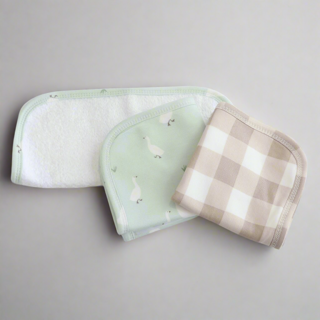 Provincial 3pk Wash Cloth - Olive/Taupe