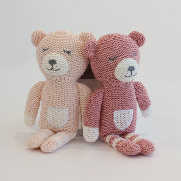 Nordic 2pk Knit Baby Rattles Dusty Berry/Rose Bear