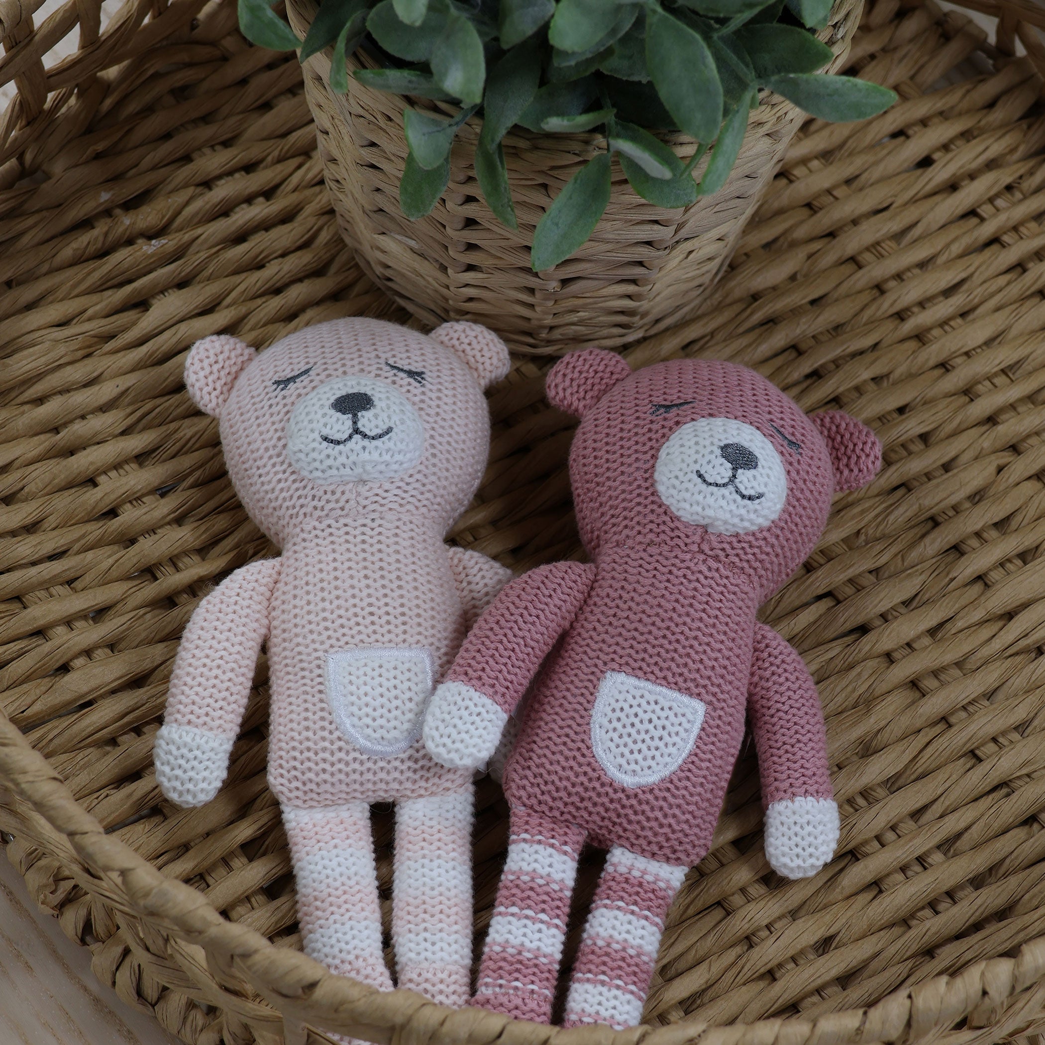 Nordic 2pk Knit Baby Rattles Dusty Berry/Rose Bear