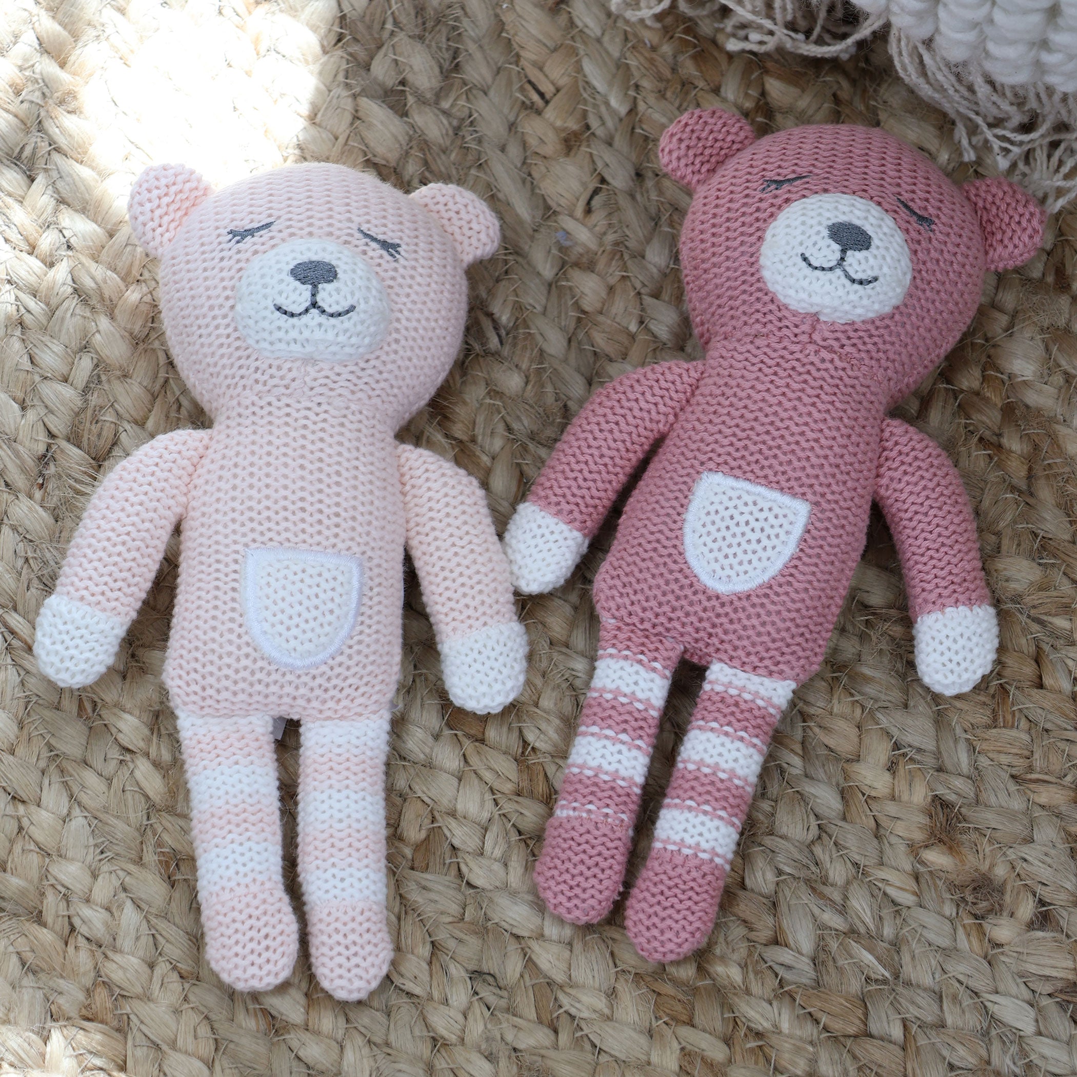 Nordic 2pk Knit Baby Rattles Dusty Berry/Rose Bear