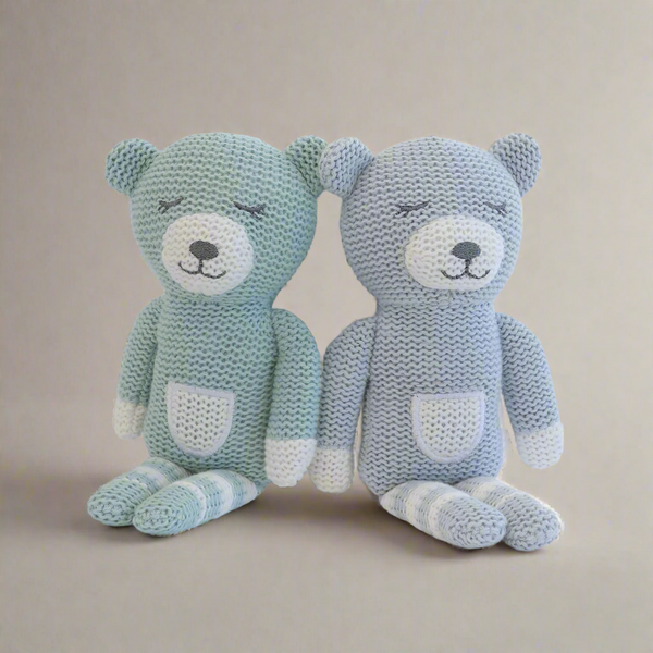 Nordic 2pk Knit Baby Rattles Dusty Sky/Mint Bear