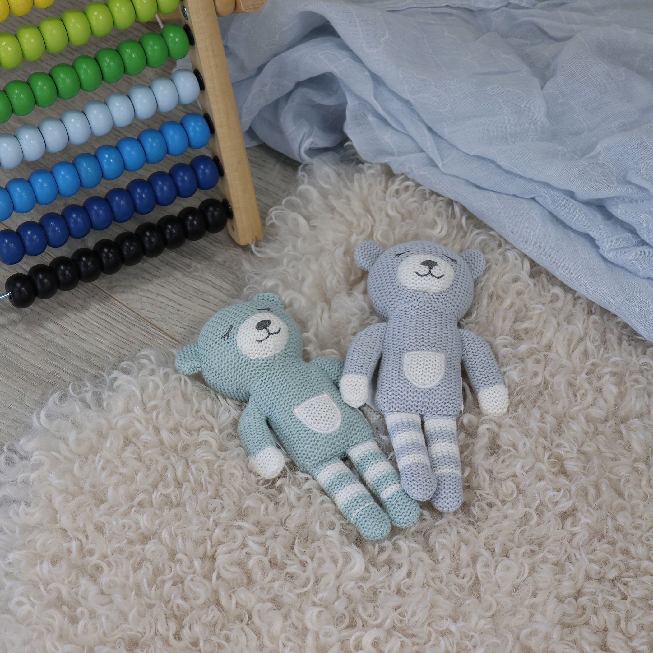 Nordic 2pk Knit Baby Rattles Dusty Sky/Mint Bear