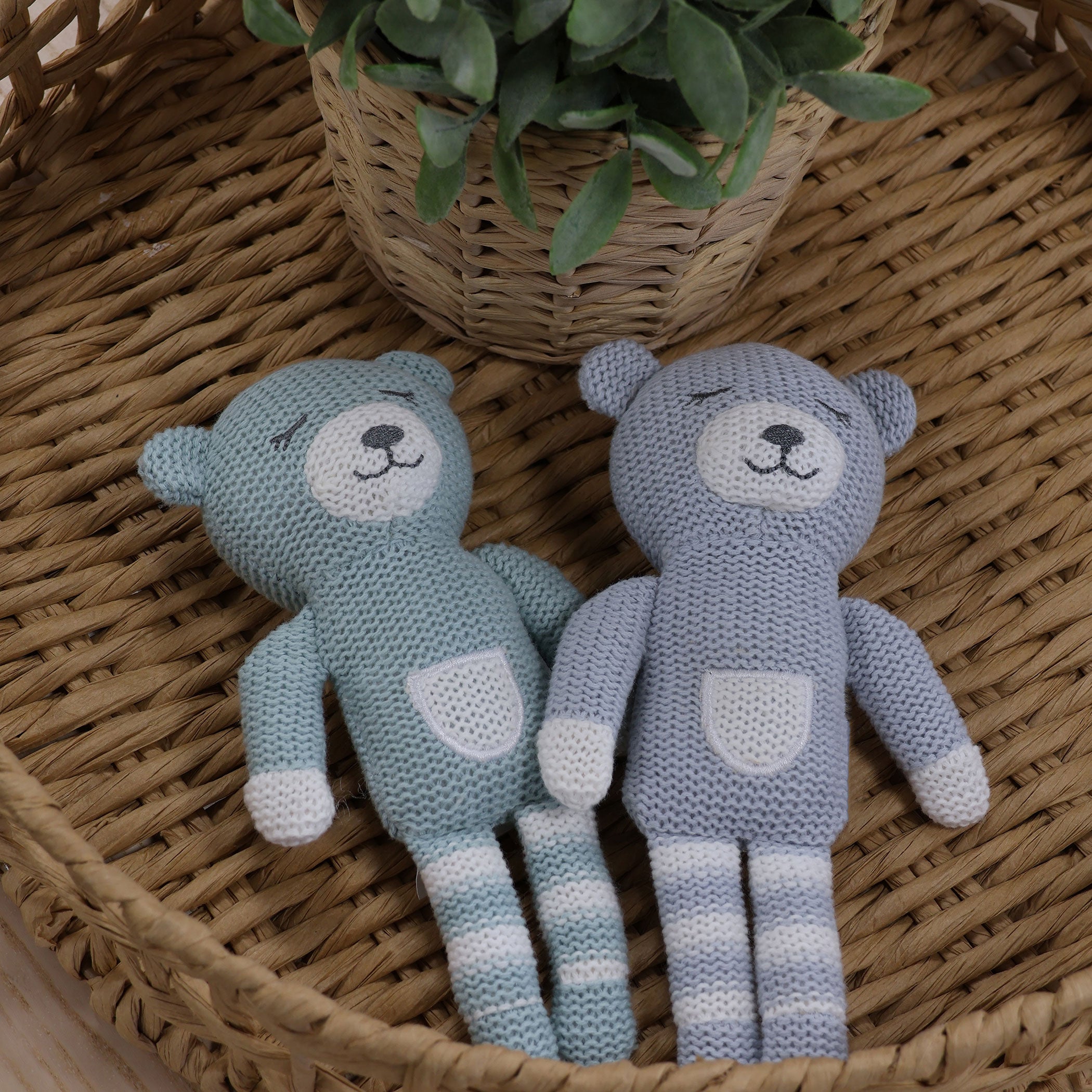 Nordic 2pk Knit Baby Rattles Dusty Sky/Mint Bear