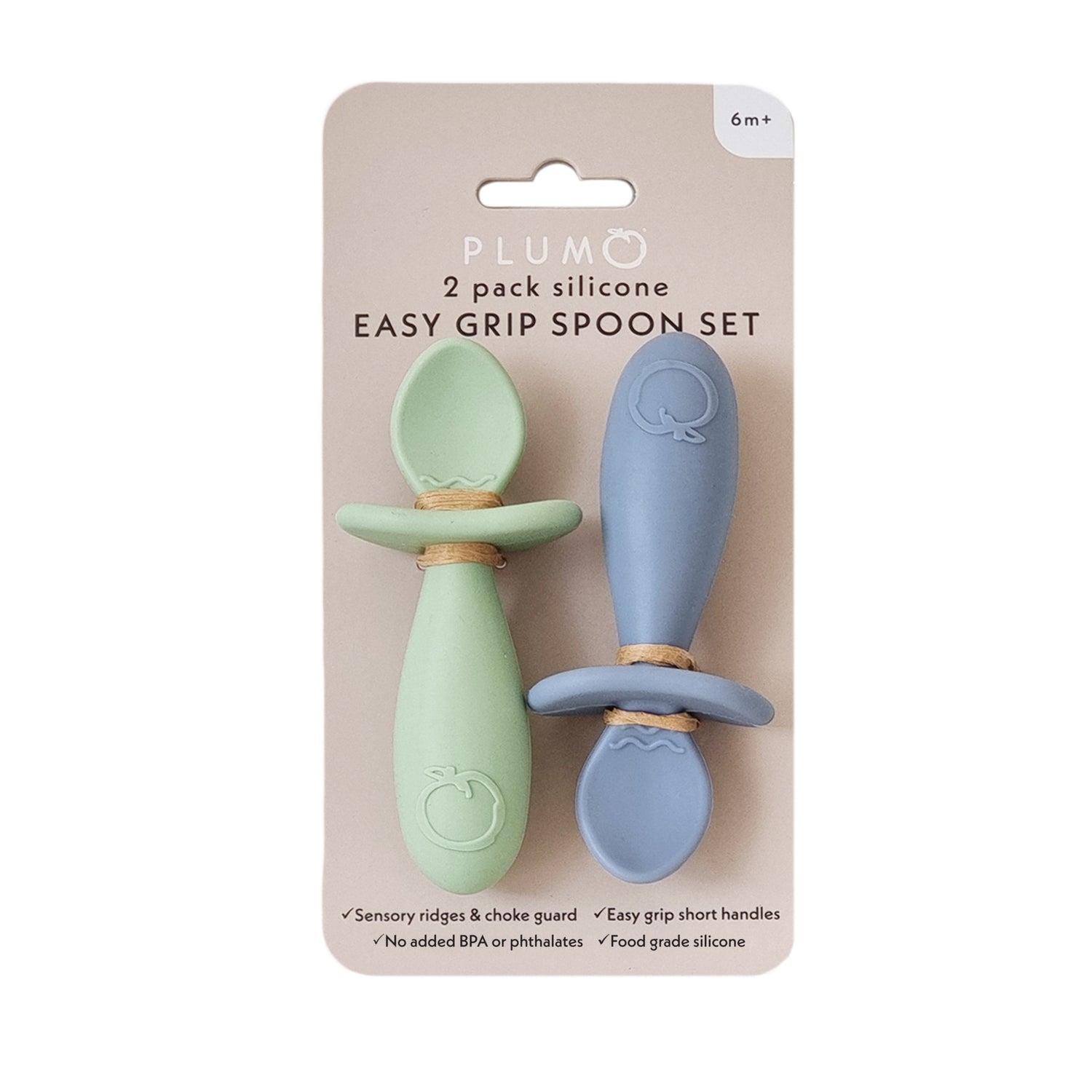 Plum Silicone 2pk Easy Grip Spoon Set - Olive/Steel Blue