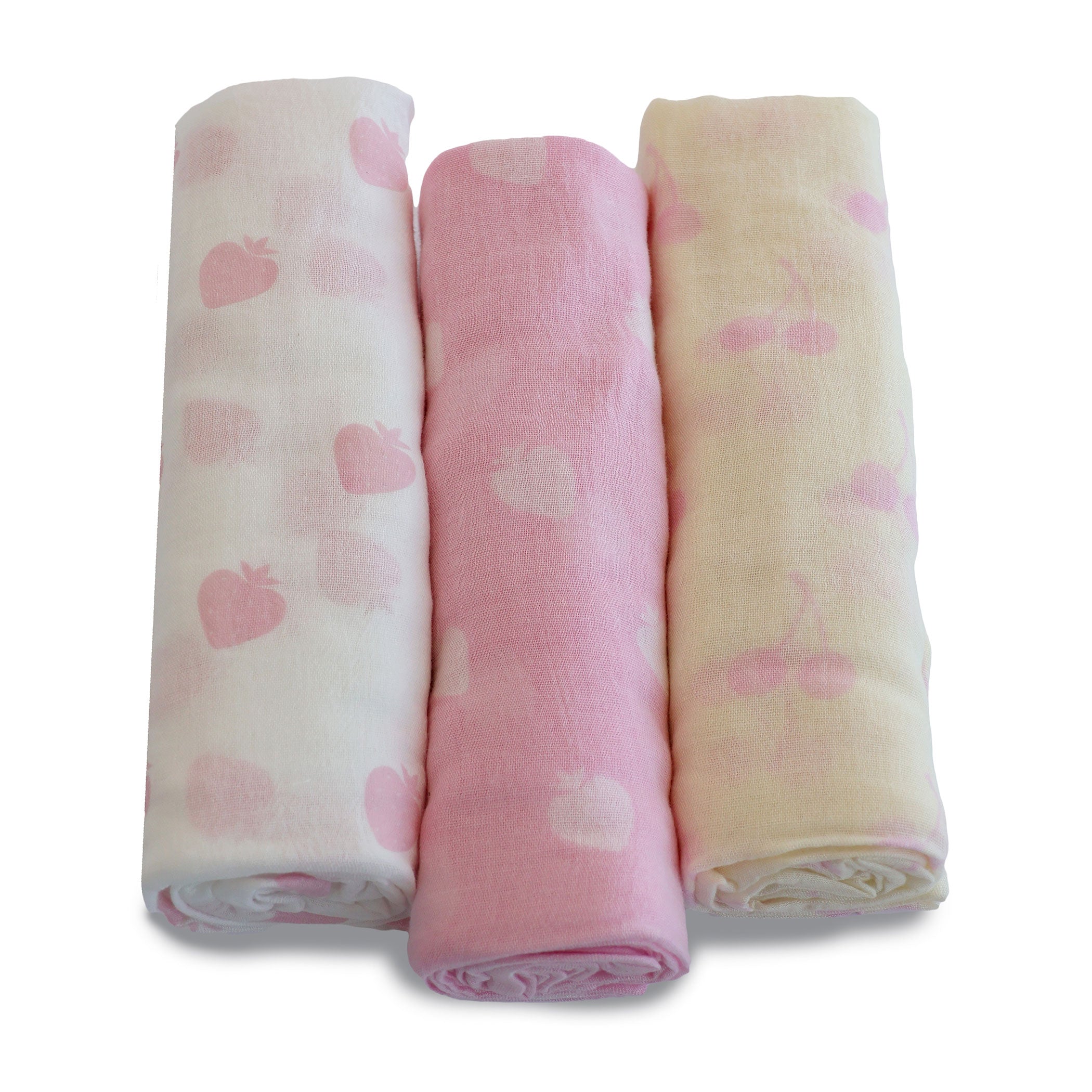 Nordic Sorbet 3pk Muslin Wraps Strawberry/Cherry