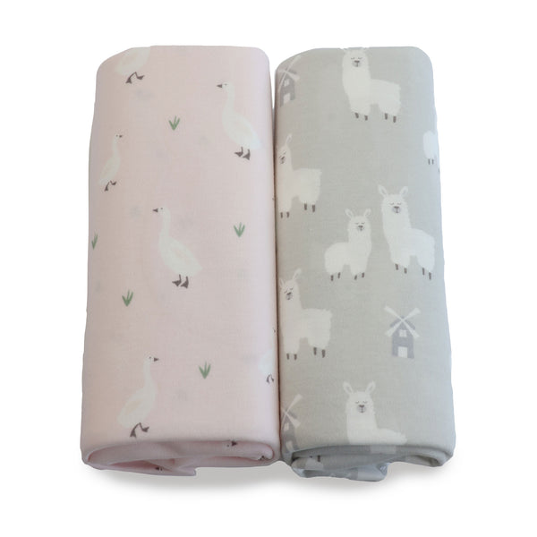 Provincial 2pk Jersey Co Sleeper/Bedside Sleeper Fitted Sheets - Blush/Grey