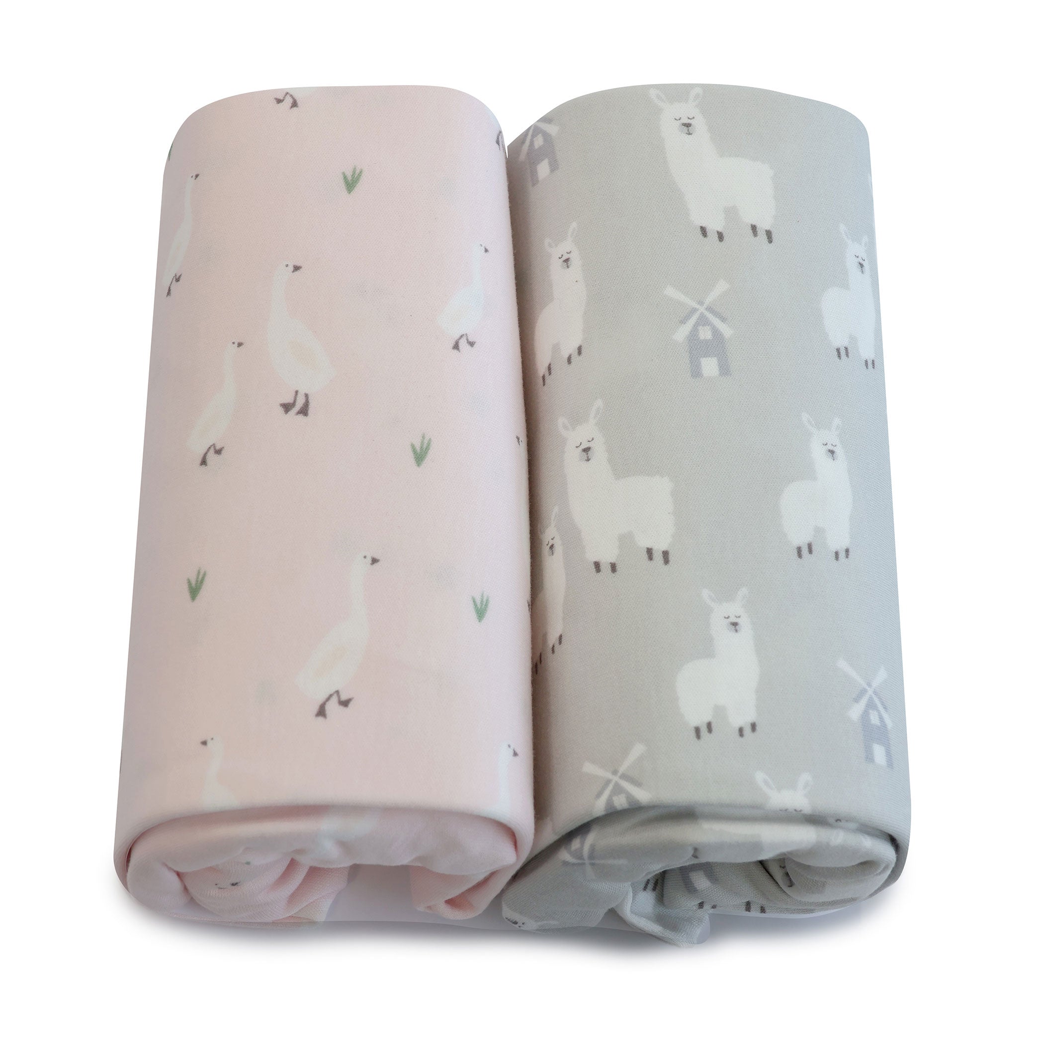 Provincial 2pk Jersey Cot Fitted Sheets - Blush/Grey