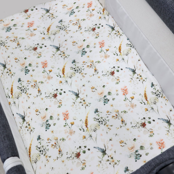 Peonies Bamboo 2pk Jersey Co Sleeper/Bedside Sleeper Fitted Sheets