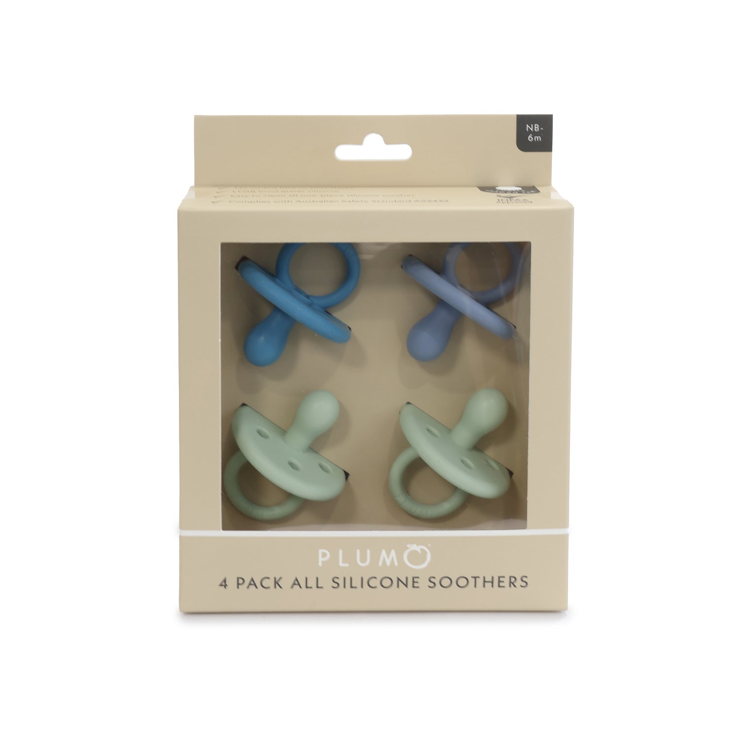 PLUM 4pk Silicone Soothers Mystery Box NB-6M