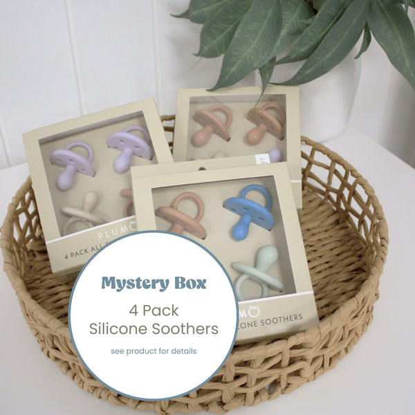 PLUM 4pk Silicone Soothers Mystery Box 6-18M