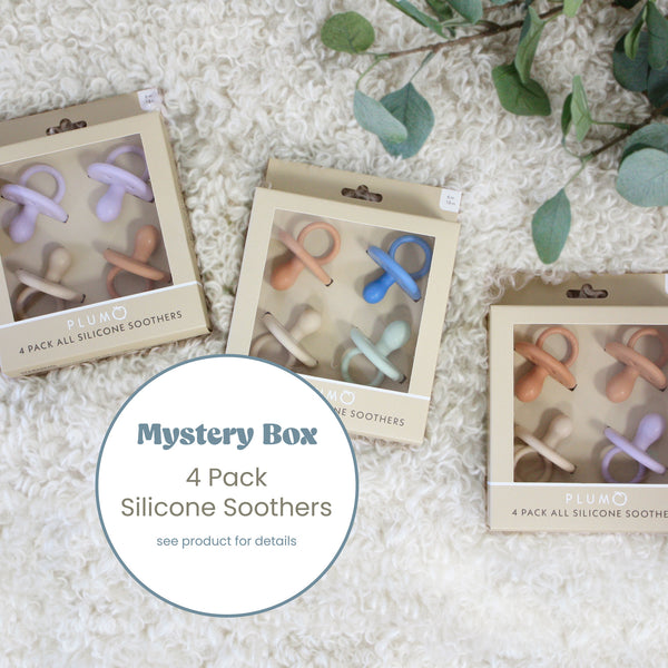 PLUM 4pk Silicone Soothers Mystery Box 6-18M