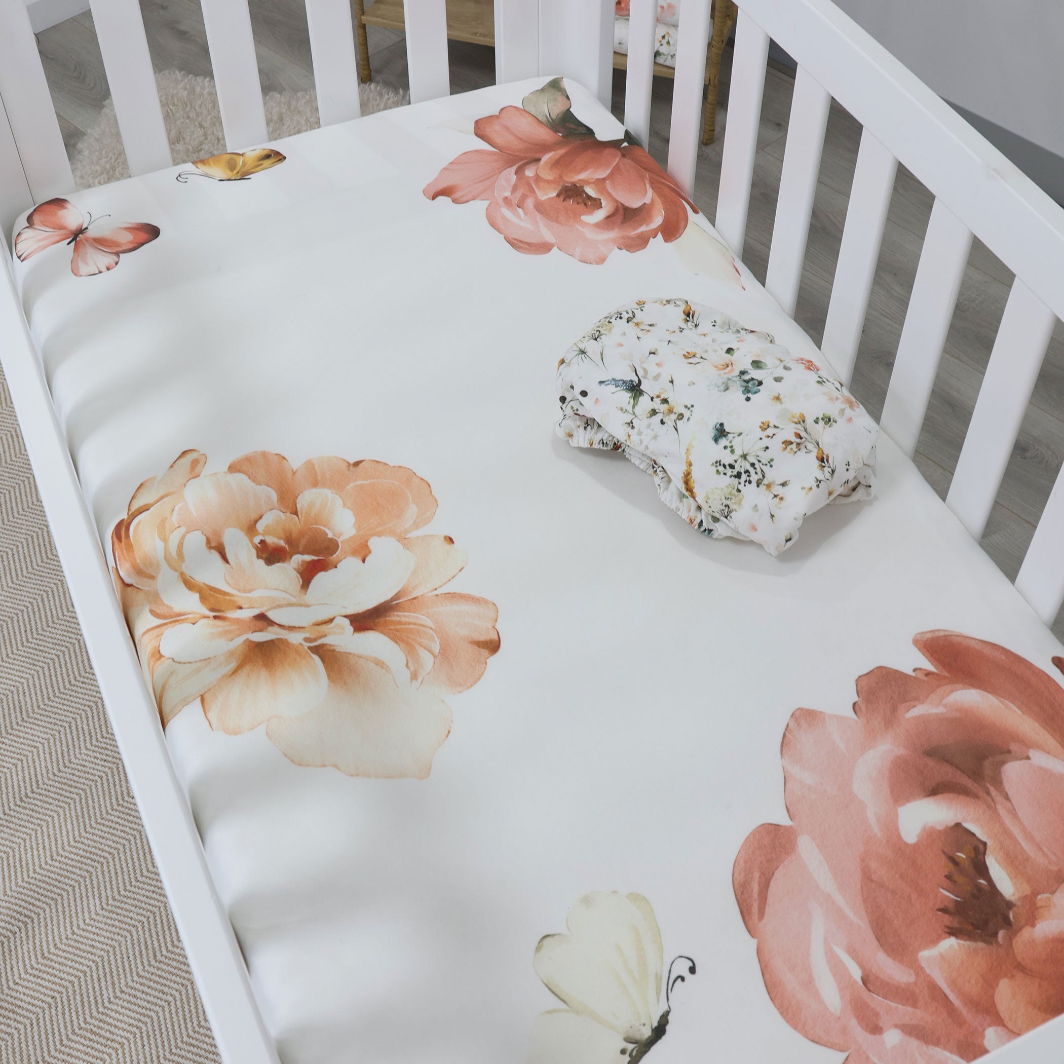 Peonies Bamboo 2pk Jersey Cot Fitted Sheets