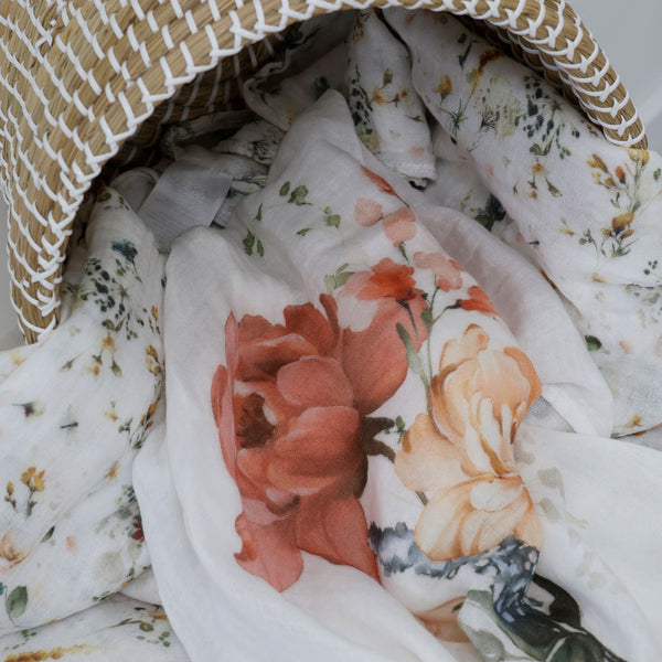 Peonies Bamboo 3pk Muslin Wraps