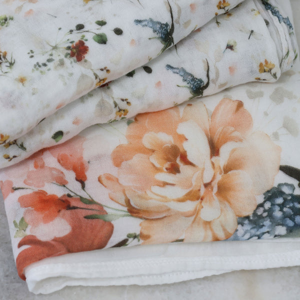 Peonies Bamboo 3pk Muslin Wraps