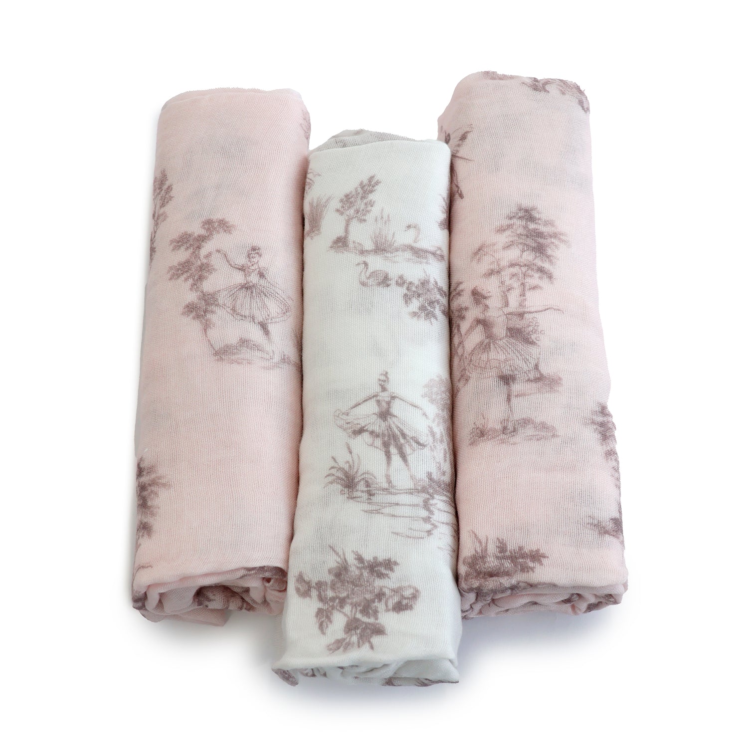Swan Lake 3pk Muslin Wraps - Berry/Rose