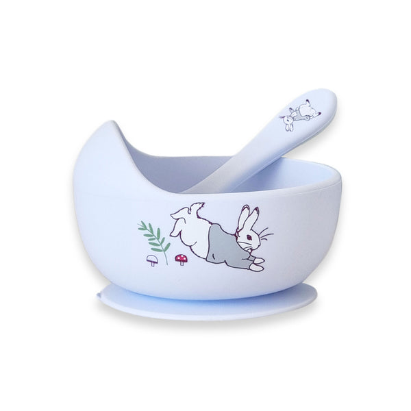 Peter Rabbit Silicone Duck Egg Bowl and Spoon Set - Blue